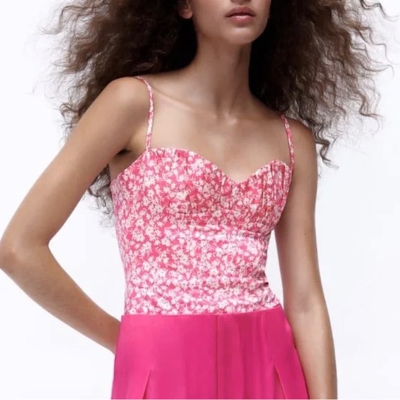 Zara Pink Floral Corset Bodysuit Size Large - Picture 3 of 15